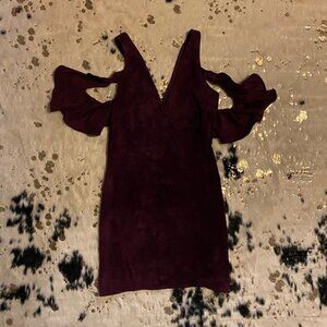 Women’s Eggplant Velvet Drop Sleeve Mini Dress